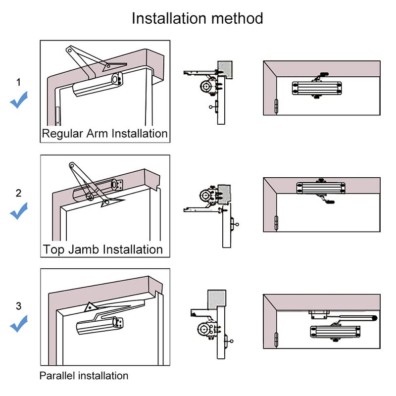 Onarway Adjustable Automatic Size 3 Spring Hydraulic Door Closer/Closure Aluminum Alloy, for Residential and Commercial Use with Fitting Template for Middle-Weight Door-Black - Image 3